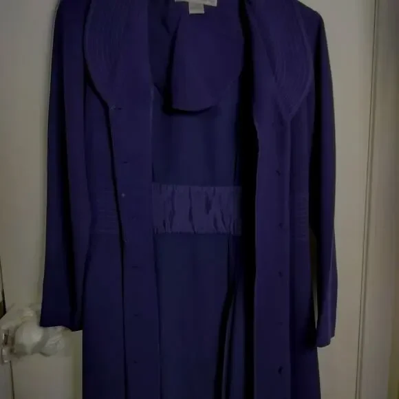 5066)Vtg David Warren Old Money Navy Button Up Size 8 Long Sleeve Maxi Dress - Picture 8 of 10